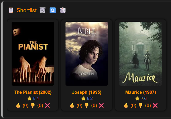 Shortlist feature